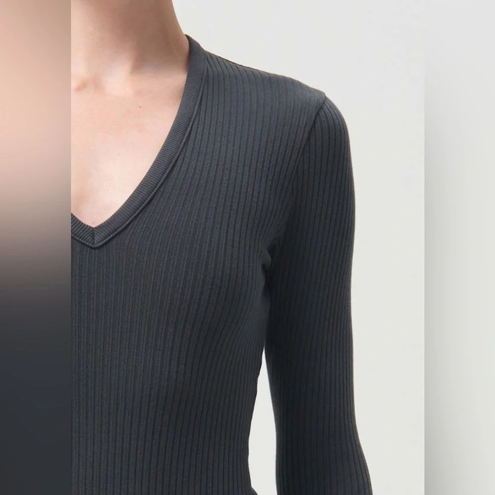 AGOLDE Tavi Deep V Neck Ribbed Long Sleeve Top - Picture 2 of 6